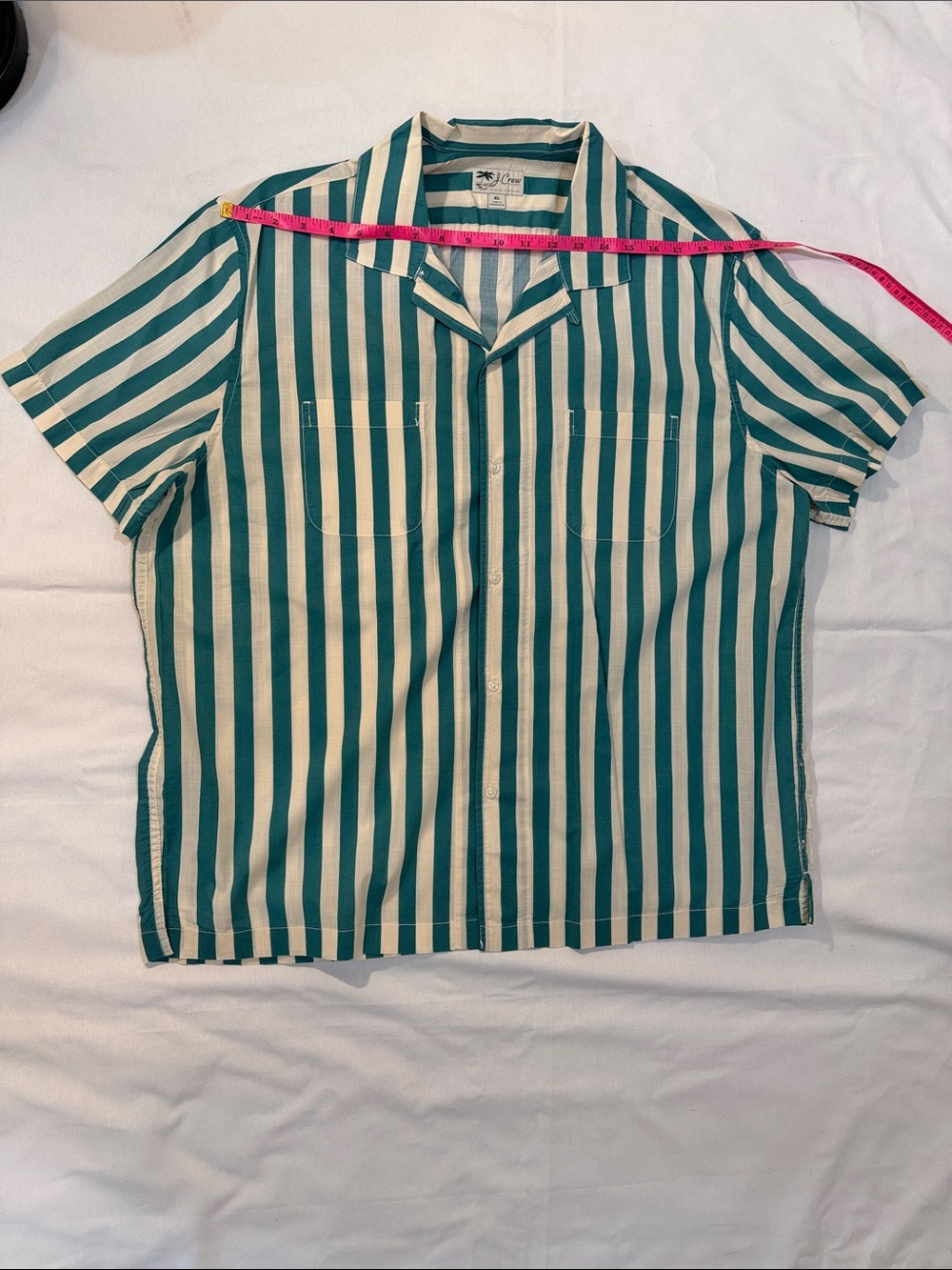 J. Crew Vertical Stripe Camp Shirt - Teal & White